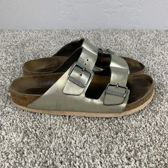 Birkenstock Arizona Shoes Womens Size 9 Silver Sandals Buckle Made in Germany - Picture 2 of 9